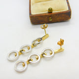 9ct Two-Tone Gold Dangling Hoop Drop Stud Earrings Vintage 2005 London