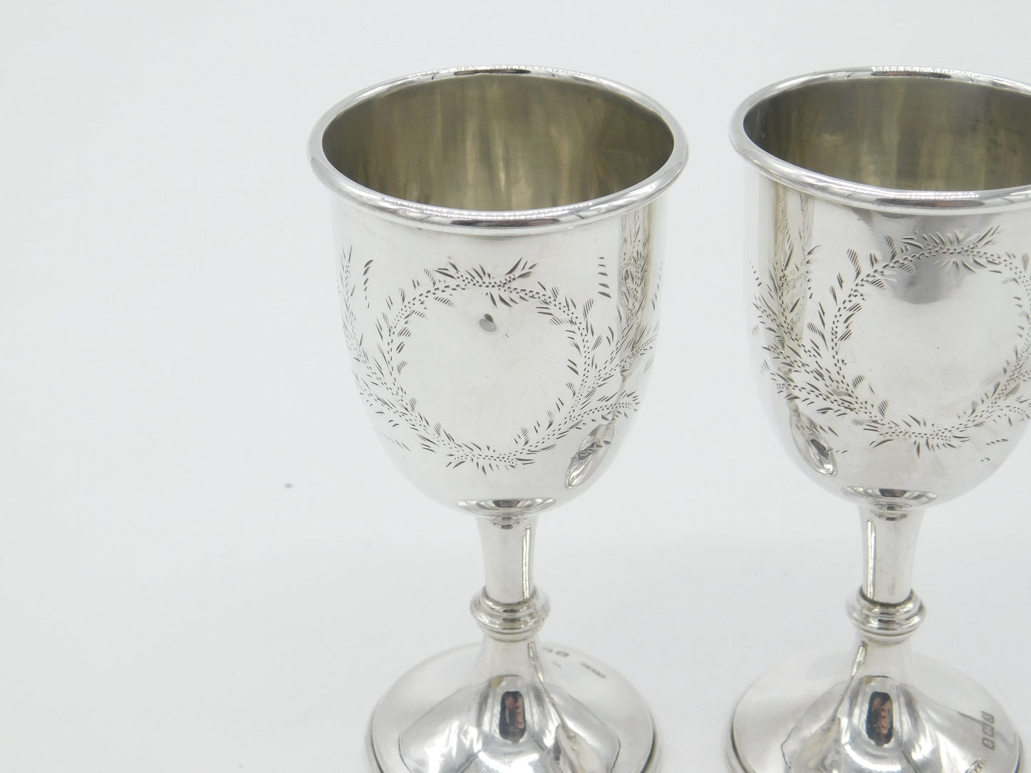 Pair of Sterling Silver Floral Pattern Goblets or Chalices 1937 Antique Deco