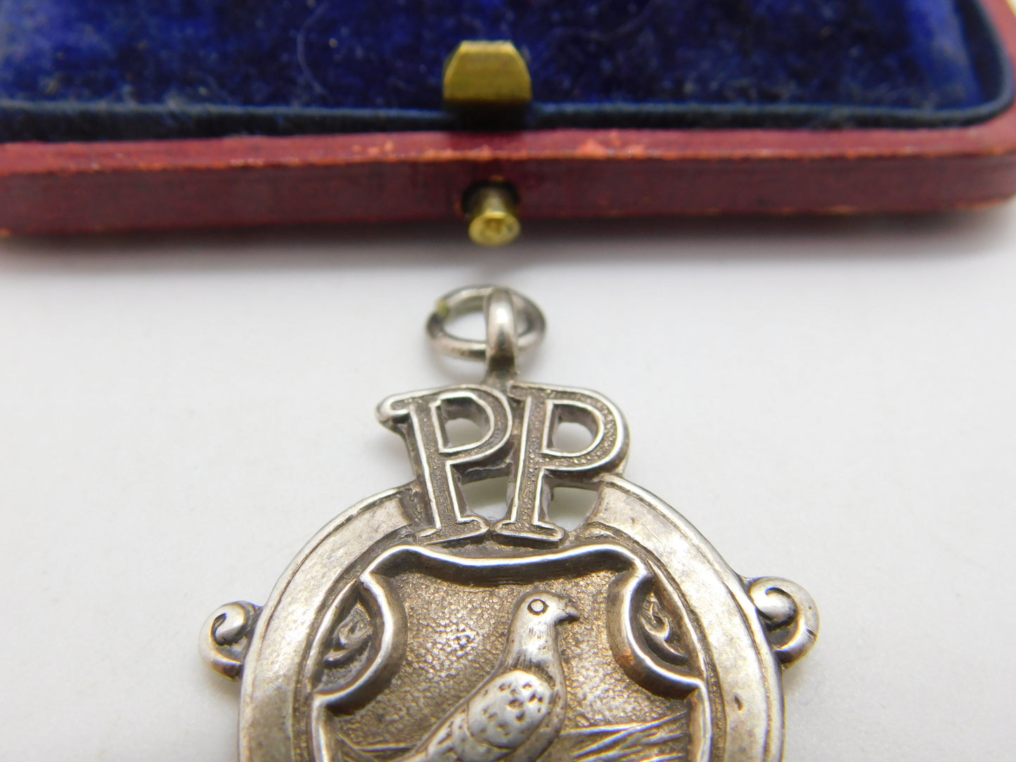 Sterling Silver Pigeon Fanciers Fob Medal 1925 Birmingham Antique Art Deco