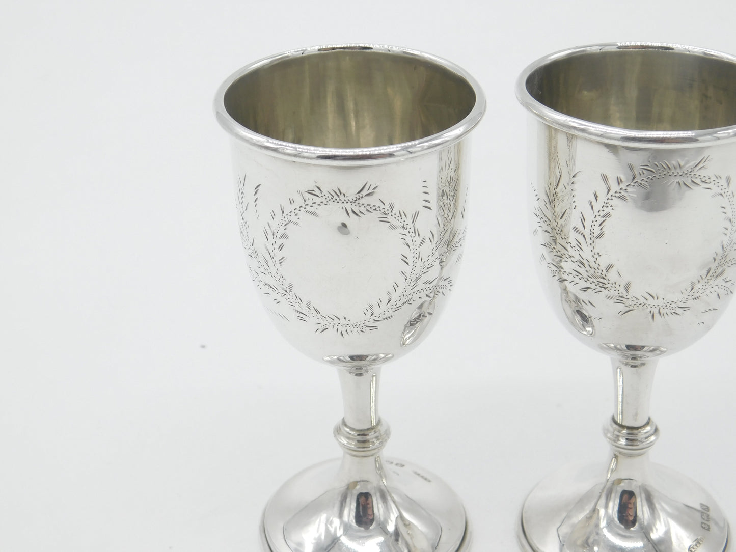 Pair of Sterling Silver Floral Pattern Goblets or Chalices 1937 Antique Deco