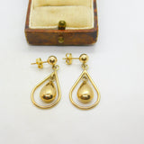 9ct Yellow Gold Dangling Pendant Drop Earrings Vintage c1980