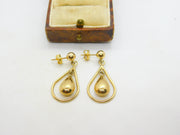 9ct Yellow Gold Dangling Pendant Drop Earrings Vintage c1980