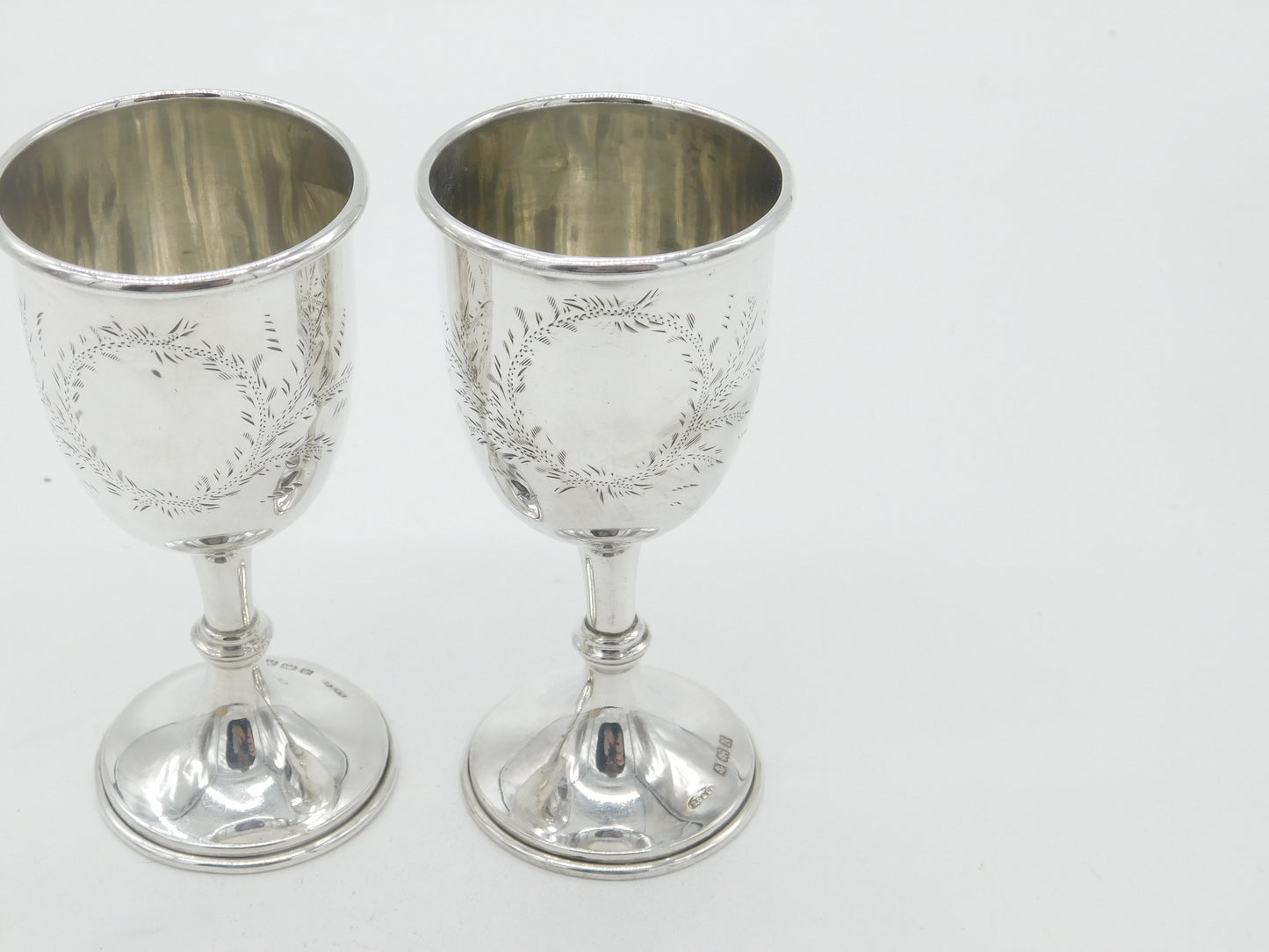 Pair of Sterling Silver Floral Pattern Goblets or Chalices 1937 Antique Deco