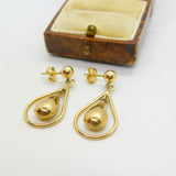 9ct Yellow Gold Dangling Pendant Drop Earrings Vintage c1980