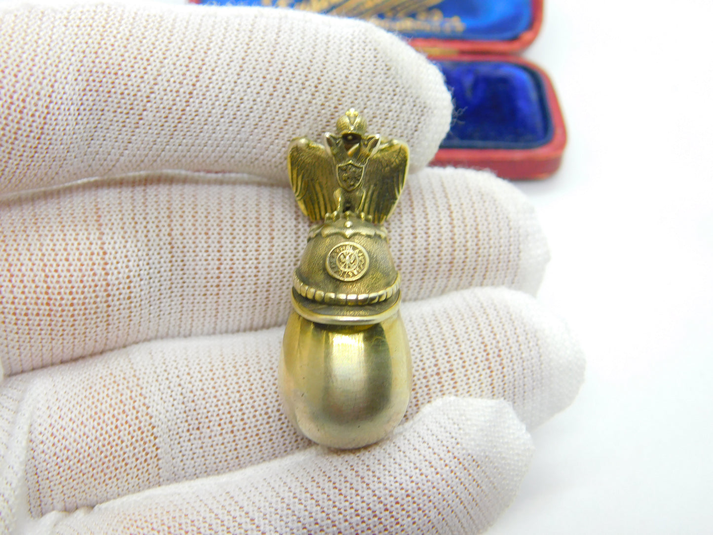 Fabergé Julius Rappoport Imperial Russian Military Helmet Silver Gilt Egg Orb Pendant c1880 Kokoshnik Marks I.P