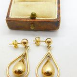 9ct Yellow Gold Dangling Pendant Drop Earrings Vintage c1980
