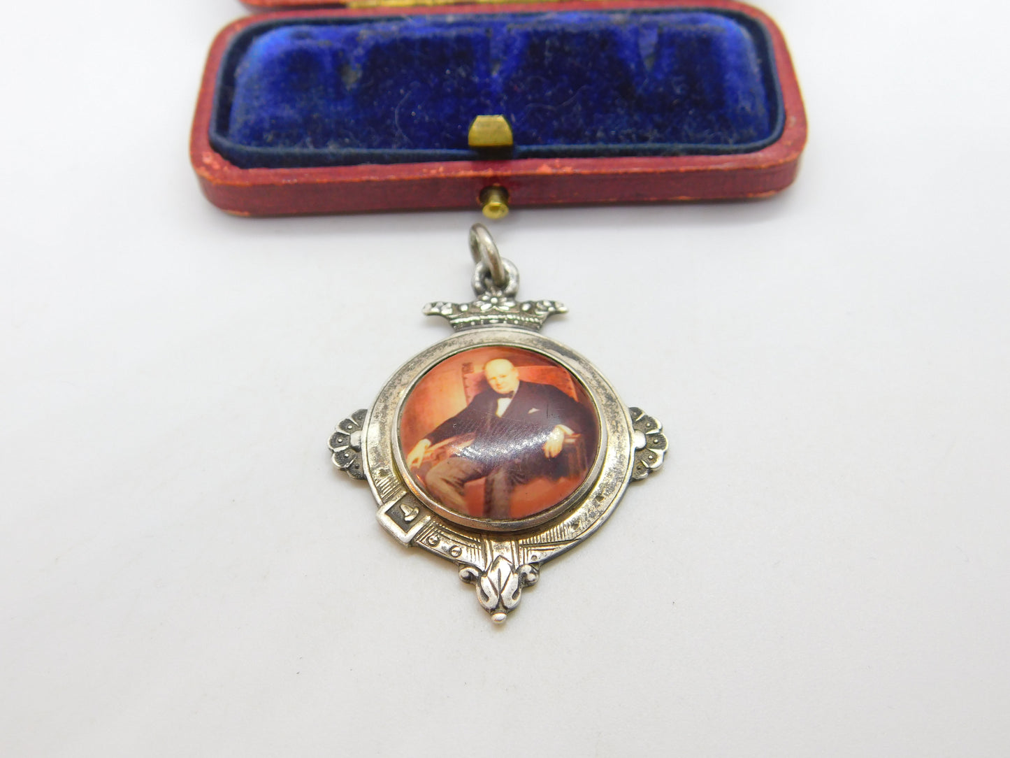 Sterling Silver & Enamel Winston Churchill Fob Medal 1931 Birmingham Antique