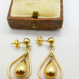 9ct Yellow Gold Dangling Pendant Drop Earrings Vintage c1980