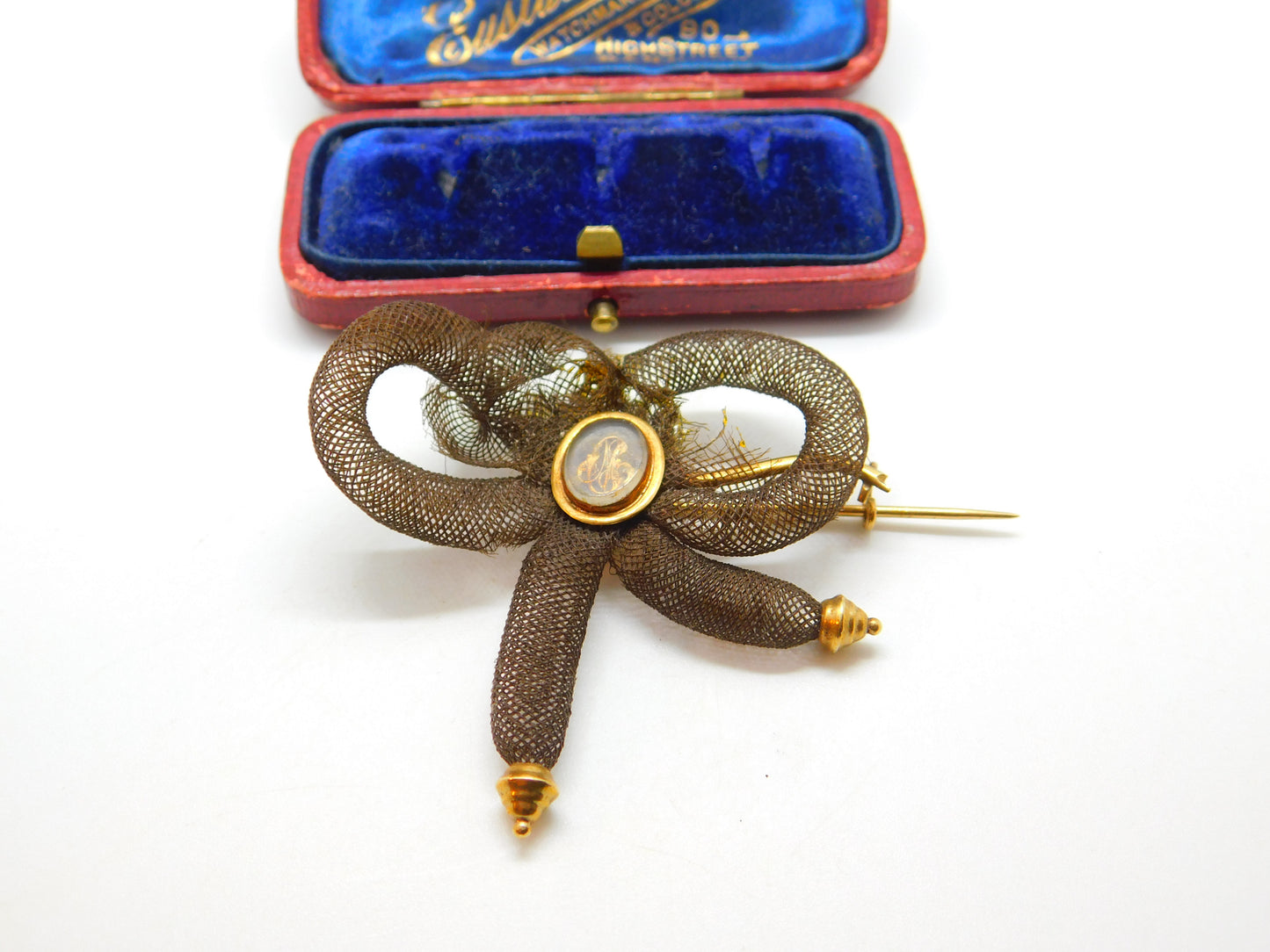 Georgian 15ct Gold Hairwork 'Memento Mori' Bow Form Brooch Antique c1820 AF