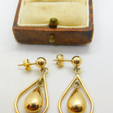 9ct Yellow Gold Dangling Pendant Drop Earrings Vintage c1980