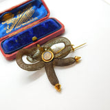 Georgian 15ct Gold Hairwork 'Memento Mori' Bow Form Brooch Antique c1820 AF