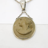 George IV Grand Tour Sterling Silver Carved Lava Cameo Necklace Antique c1830