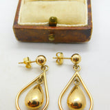 9ct Yellow Gold Dangling Pendant Drop Earrings Vintage c1980