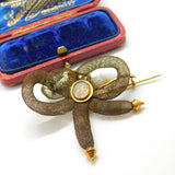 Georgian 15ct Gold Hairwork 'Memento Mori' Bow Form Brooch Antique c1820 AF