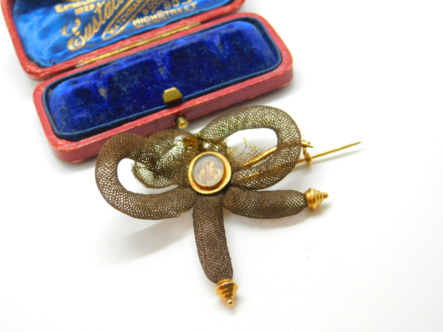 Georgian 15ct Gold Hairwork 'Memento Mori' Bow Form Brooch Antique c1820 AF