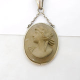George IV Grand Tour Sterling Silver Carved Lava Cameo Necklace Antique c1830