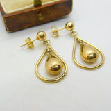 9ct Yellow Gold Dangling Pendant Drop Earrings Vintage c1980