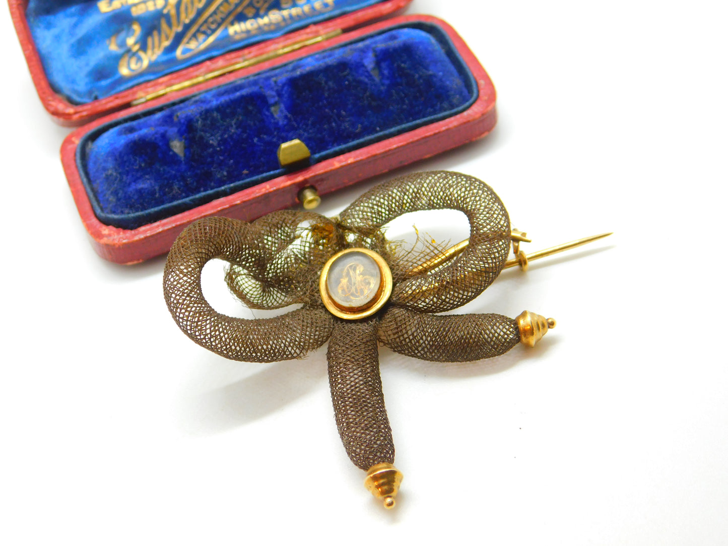 Georgian 15ct Gold Hairwork 'Memento Mori' Bow Form Brooch Antique c1820 AF