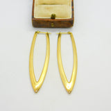 Large 18ct Yellow Gold Feather Form Designer Style Drop Earrings London 1958