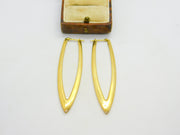Large 18ct Yellow Gold Feather Form Designer Style Drop Earrings London 1958