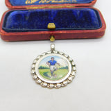 Sterling Silver & Enamel Football Player Sporting Fob Medal 1922 Birmingham AF
