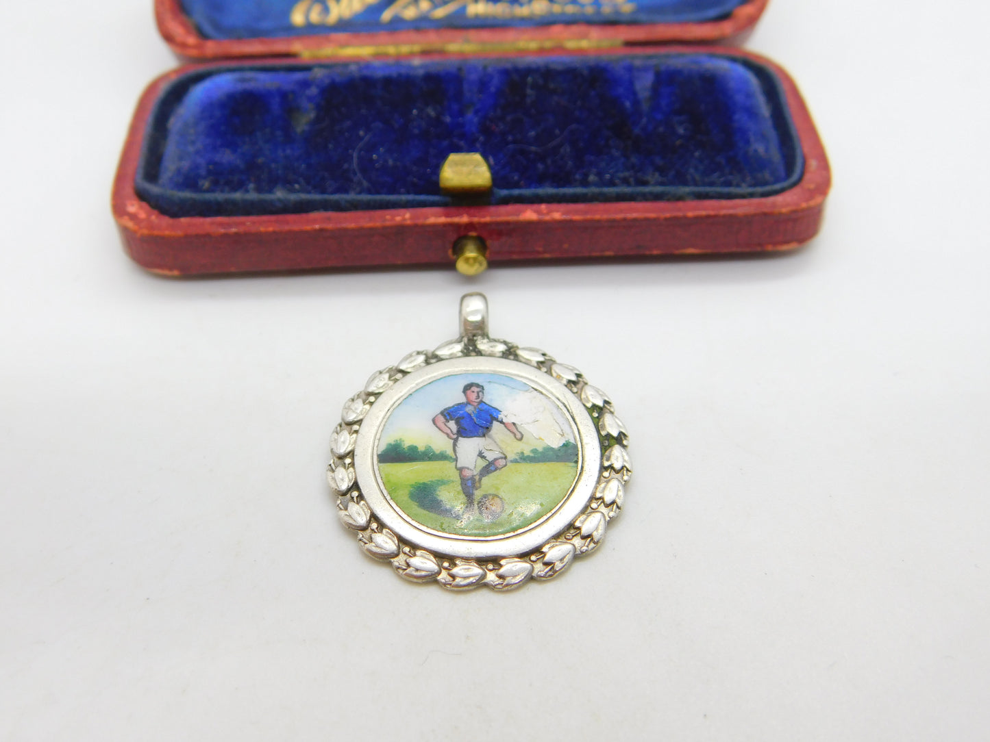 Sterling Silver & Enamel Football Player Sporting Fob Medal 1922 Birmingham AF