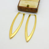 Large 18ct Yellow Gold Feather Form Designer Style Drop Earrings London 1958