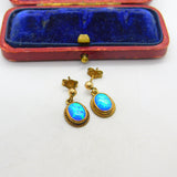 9ct Yellow Gold & Greek Opal Drop Earrings Vintage c1980 Birmingham