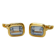 Pair of 18ct Yellow Gold Emerald Cut 2ct Aquamarine Earrings Vintage