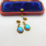 9ct Yellow Gold & Greek Opal Drop Earrings Vintage c1980 Birmingham