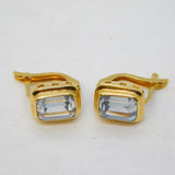 Pair of 18ct Yellow Gold Emerald Cut 2ct Aquamarine Earrings Vintage