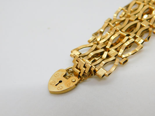 9ct Yellow Gold Large Gate Link Chain Bracelet Vintage 1991 London