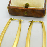 Large 18ct Yellow Gold Feather Form Designer Style Drop Earrings London 1958