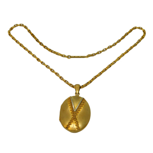 Victorian Pinchbeck Floral Mourning Locket Pendant Necklace Antique c1860
