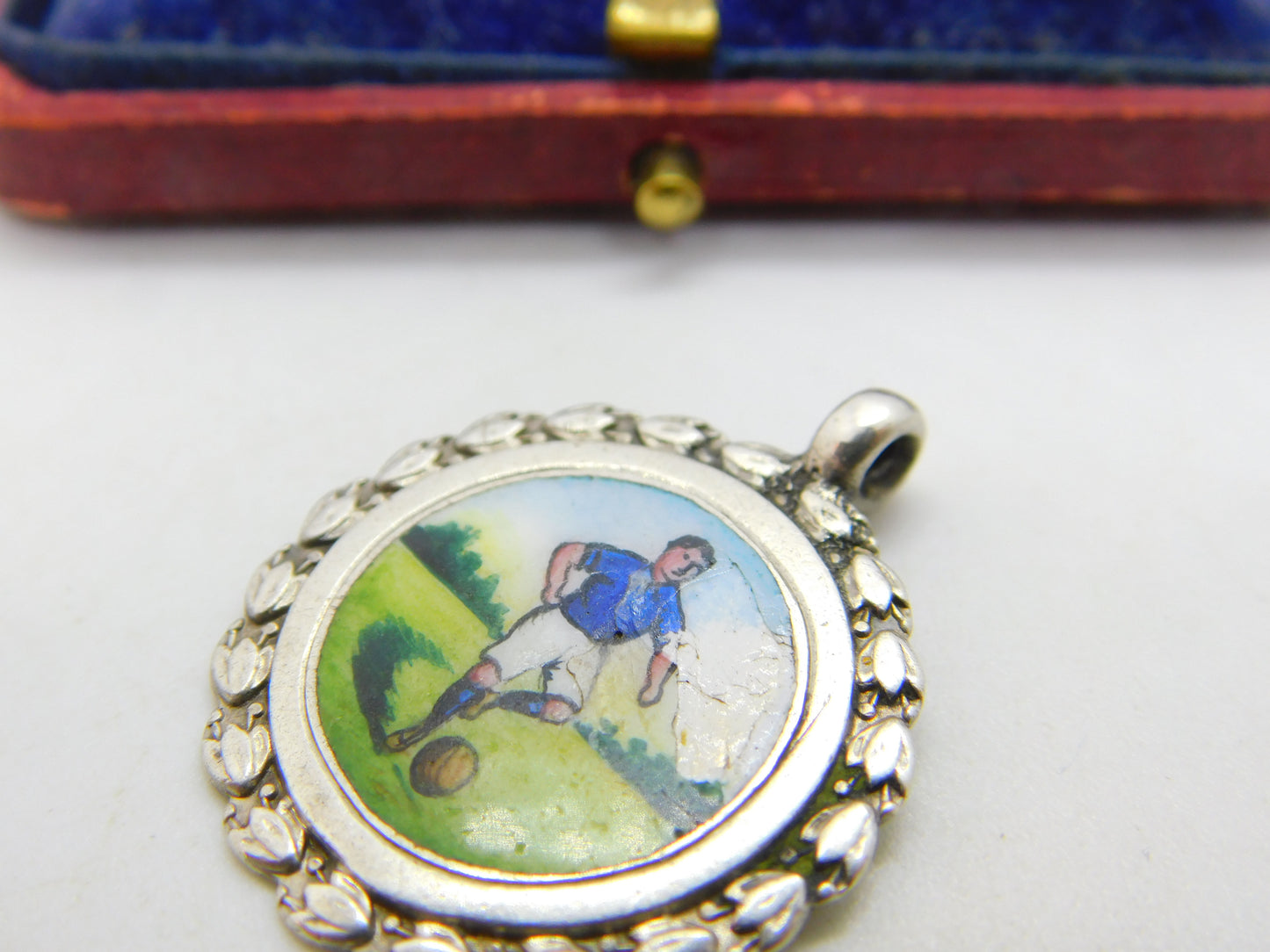 Sterling Silver & Enamel Football Player Sporting Fob Medal 1922 Birmingham AF