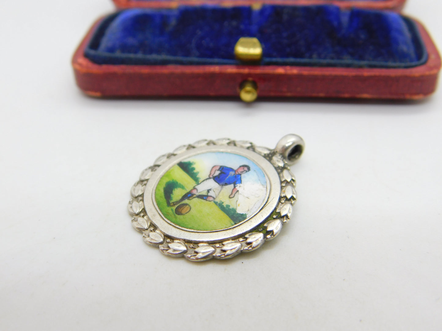 Sterling Silver & Enamel Football Player Sporting Fob Medal 1922 Birmingham AF