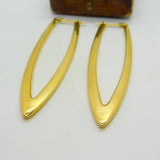 Large 18ct Yellow Gold Feather Form Designer Style Drop Earrings London 1958