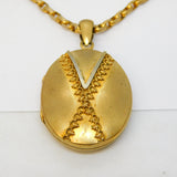 Victorian Pinchbeck Floral Mourning Locket Pendant Necklace Antique c1860