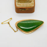 9ct Yellow Gold Abstract Nephrite Jade Brooch Pin Antique c1920 Art Deco