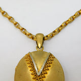 Victorian Pinchbeck Floral Mourning Locket Pendant Necklace Antique c1860