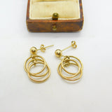 9ct Yellow Gold Dangling Circular Stud Earrings Vintage c1970