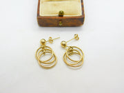 9ct Yellow Gold Dangling Circular Stud Earrings Vintage c1970