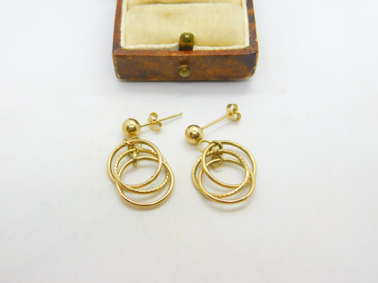 9ct Yellow Gold Dangling Circular Stud Earrings Vintage c1970