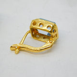 Pair of 18ct Yellow Gold Emerald Cut 2ct Aquamarine Earrings Vintage