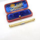 Victorian 14ct Yellow Gold, Seed Pearl & Sapphire Set Bar Brooch c1880 Antique