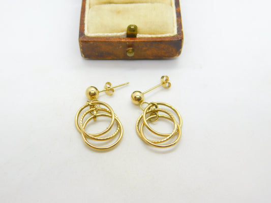 9ct Yellow Gold Dangling Circular Stud Earrings Vintage c1970