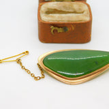 9ct Yellow Gold Abstract Nephrite Jade Brooch Pin Antique c1920 Art Deco