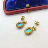 9ct Yellow Gold & Greek Opal Drop Earrings Vintage c1980 Birmingham