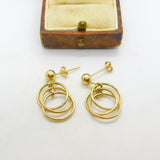 9ct Yellow Gold Dangling Circular Stud Earrings Vintage c1970