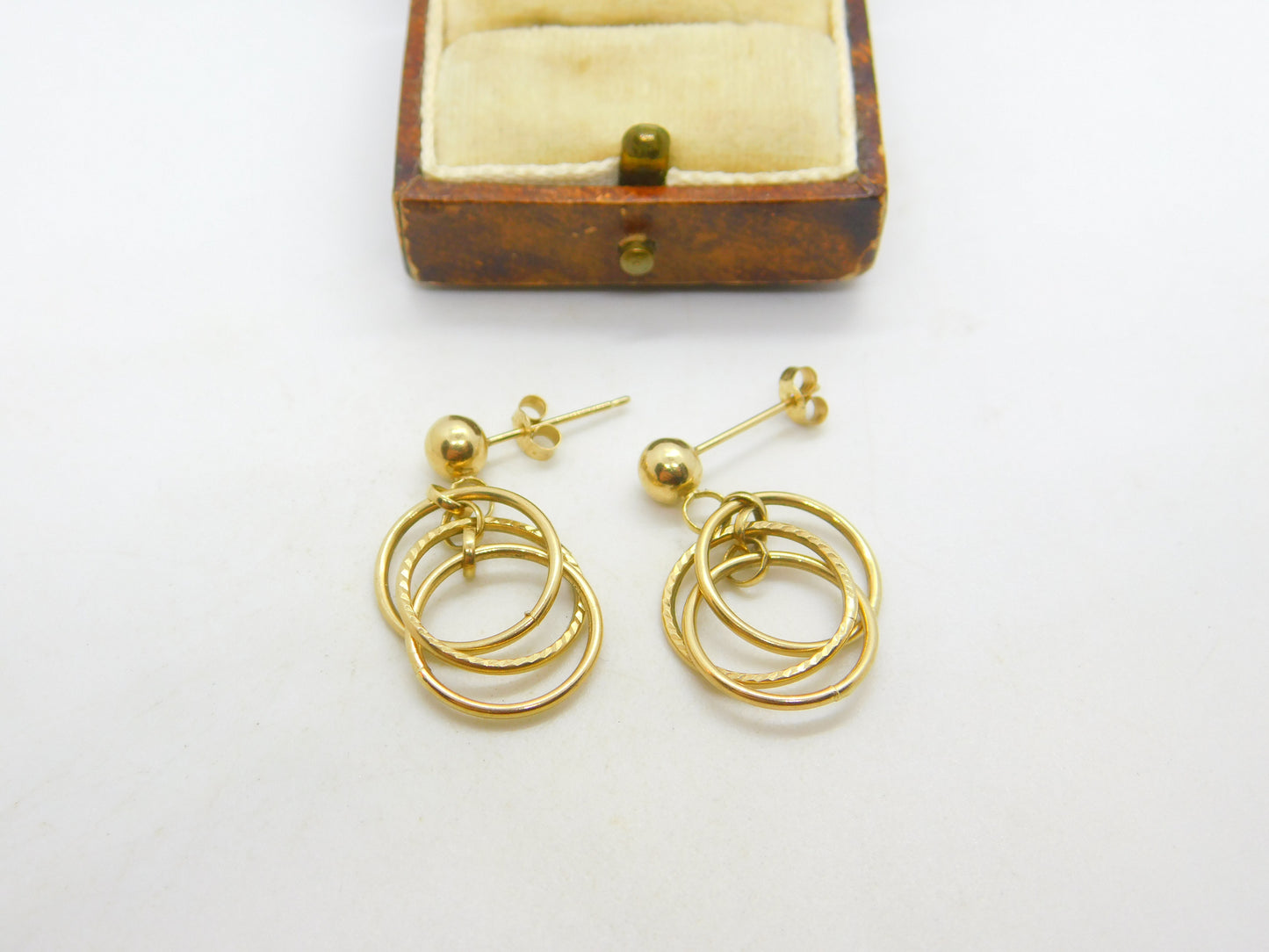 9ct Yellow Gold Dangling Circular Stud Earrings Vintage c1970